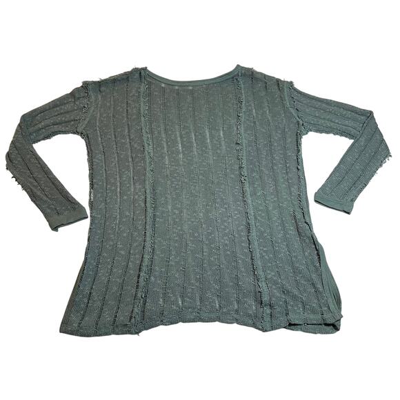 Free People Crewneck Open Knit Tunic Blouse w/ Raw Hem Size XL Boho Cottagecore - Picture 2 of 8